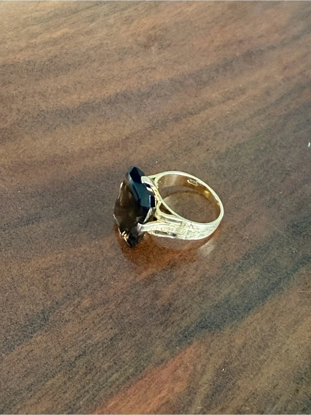 Vintage 9k Brushed Gold with Emerald-Cut Smoky Quartz Cocktail Ring